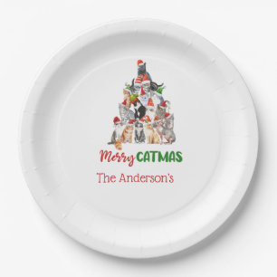Cat Christmas Tree Cat Lover Cat Owner Christmas Paper Plate