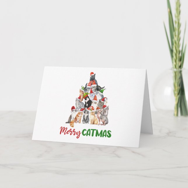Cat Christmas Tree Cat Lover Christmas Card (Front)