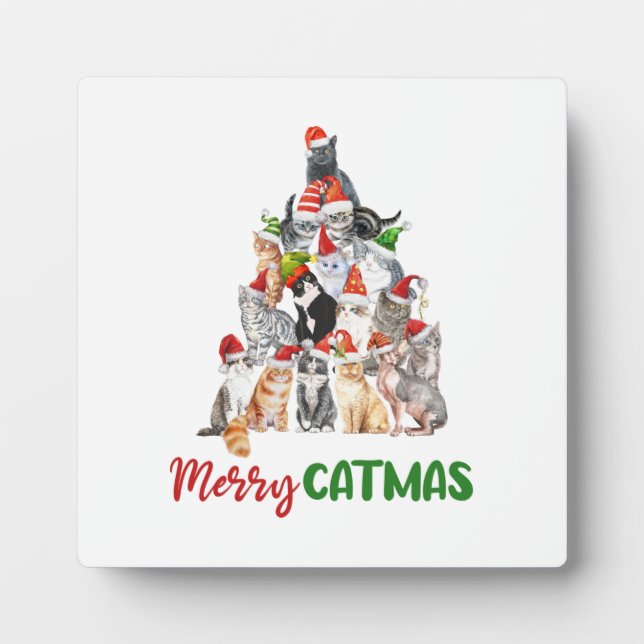 Cat Christmas Tree Cat Lover Christmas Holiday  Plaque (Front)