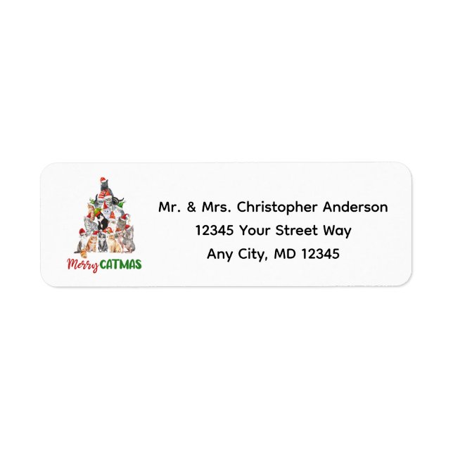 Cat Christmas Tree Cat Lover return address  (Front)