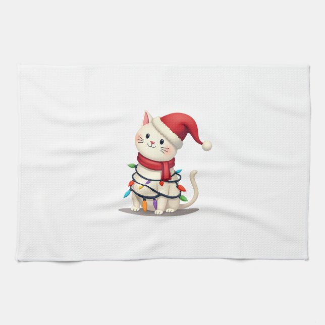Cat Christmas Tree Christmas (2) Tea Towel (Horizontal)