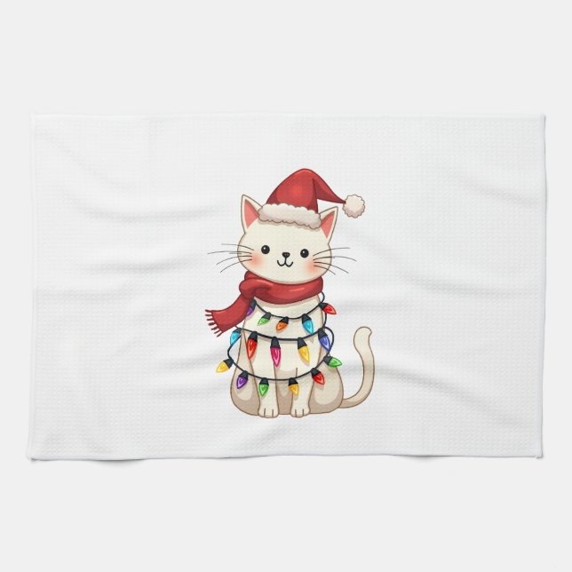 Cat Christmas Tree Christmas (3) Tea Towel (Horizontal)