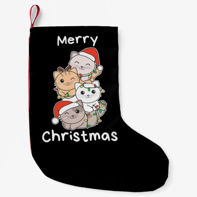 Cat Christmas Tree Christmas Animals Cats Small Christmas Stocking (Front)