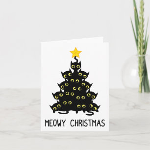 Cat Christmas Tree Cute Black Kitten Lover Meowy W Card