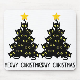 Cat Christmas Tree Cute Black Kitten Lover Meowy W Mouse Pad