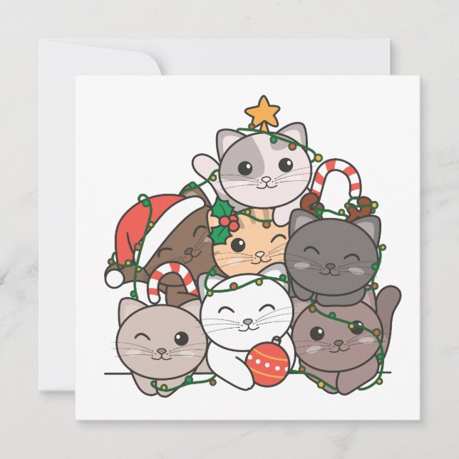 Cat Christmas Tree Funny Animal Christmas Holiday Card (Front)
