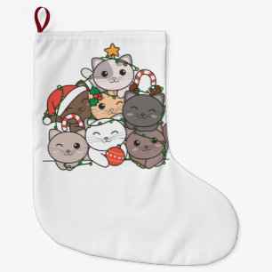 Cat Christmas Tree Funny Animal Christmas Holiday Large Christmas Stocking