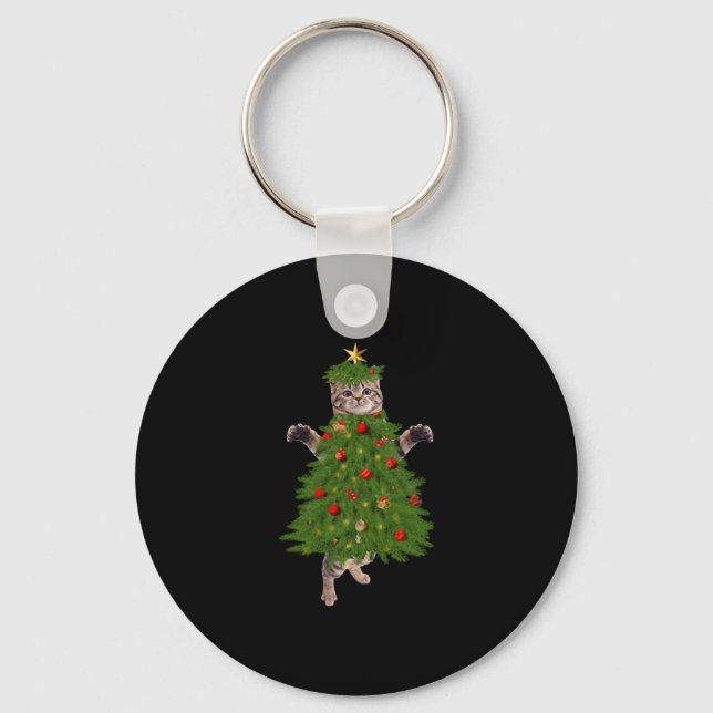 Cat Christmas Tree Key Ring (Front)
