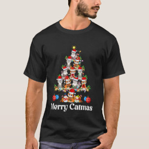 Cat Christmas Tree Lights Funny Cat Lover Merry Ca T-Shirt