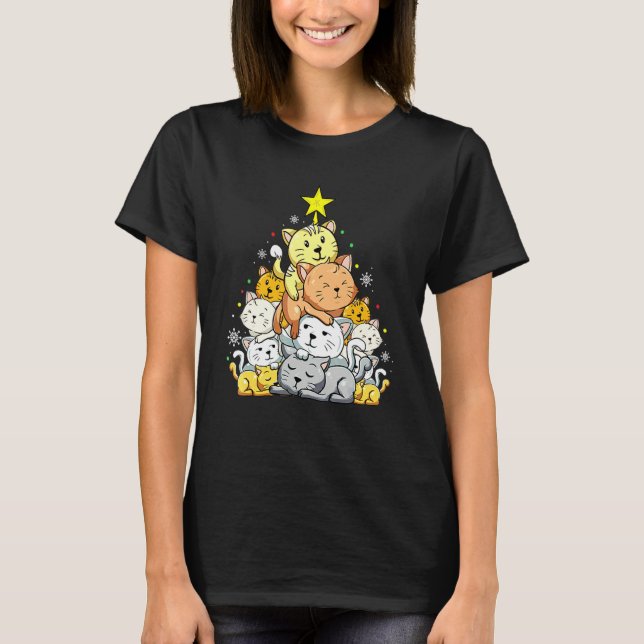 Cat Christmas Tree Meowy Catmas Xmas T-Shirt (Front)