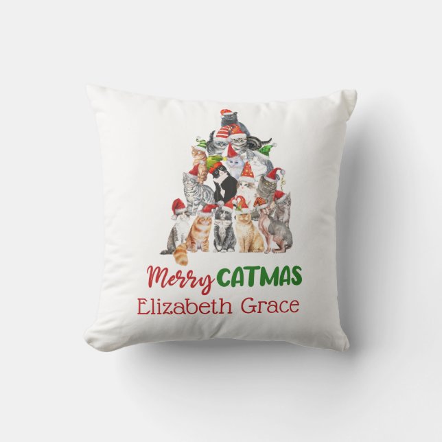 Cat Christmas Tree Merry Catmus Cat Lovers Gift  Cushion (Front)
