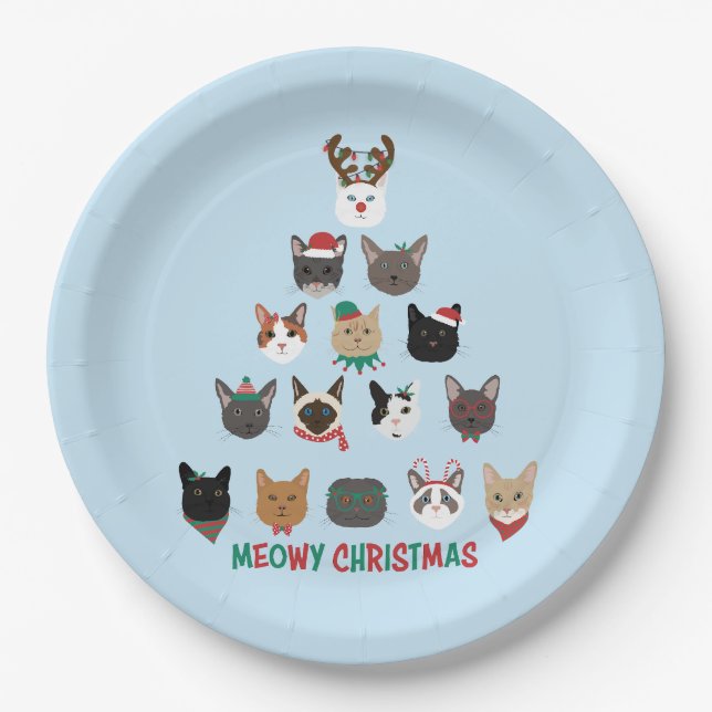 Cat Christmas Tree Paper Plate (Front)