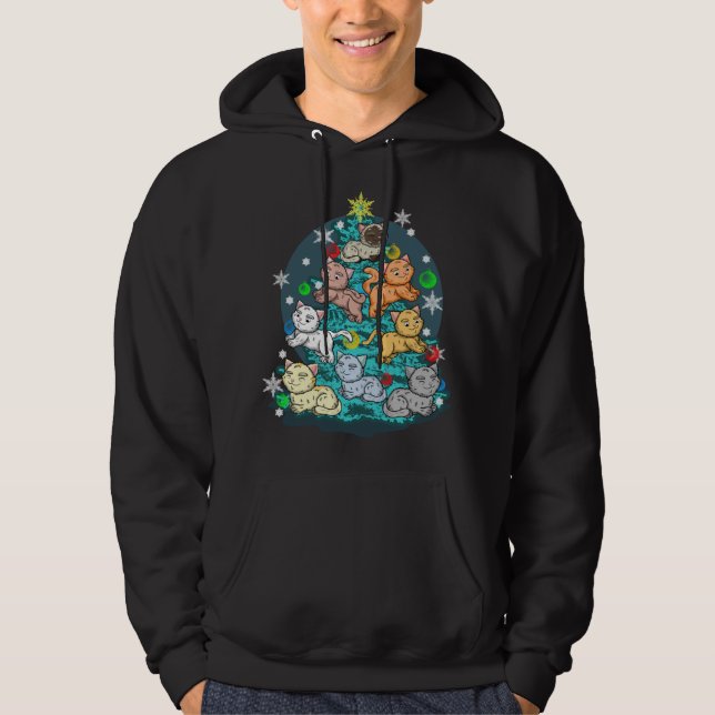 Cat Christmas Tree Rescue Kitty Cat Holiday Veteri Hoodie (Front)