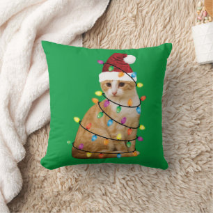 Cat Christmas Tree Santa Funny Xmas Cat Lover Cushion