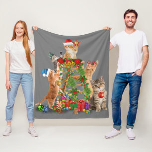 Cat Christmas Tree Ugly Christmas Cat Mum Cat Dad Fleece Blanket