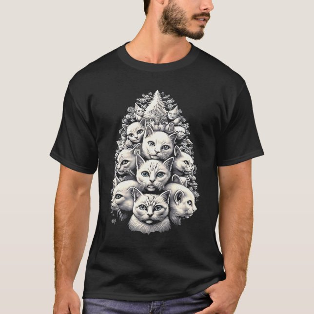 Cat Christmas Tree  Xmas Cat T-Shirt (Front)
