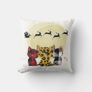 Cat Christmas Watching Santa Cushion