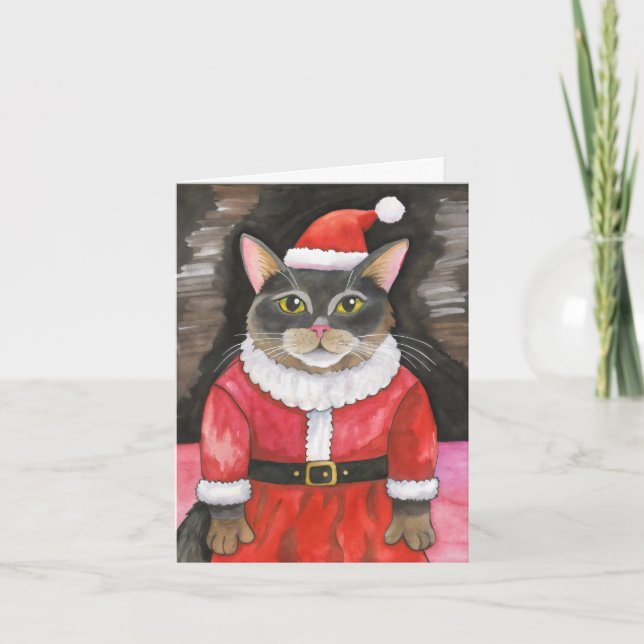 Cat Christmas Watercolor Card (Front)