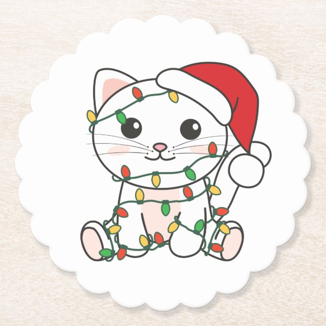 Cat Christmas Winter Animals Cats Paper Coaster (Front)