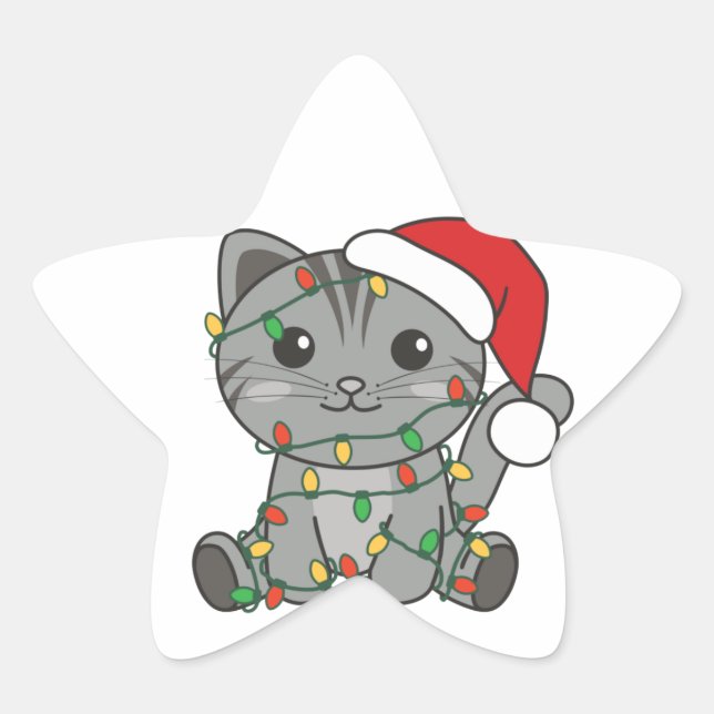 Cat Christmas Winter Animals Cats Star Sticker (Front)
