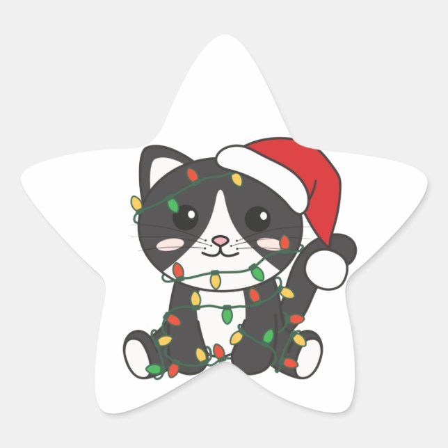 Cat Christmas Winter Animals Cats Star Sticker (Front)