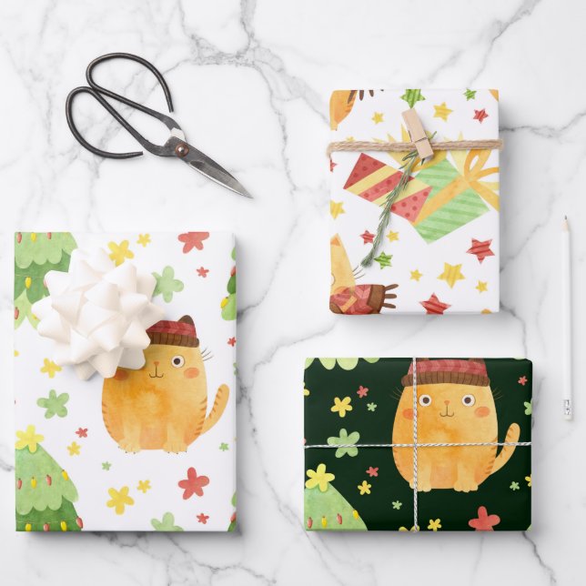 Cat Christmas Wrapping Paper Sheets (Front)