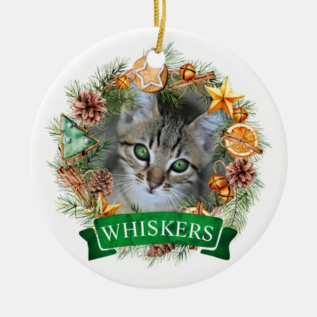 Cat Christmas Wreath Ornament (Front)