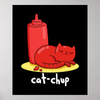 Cat-chup Funny Red Ketchup Cat Pun Dark BG