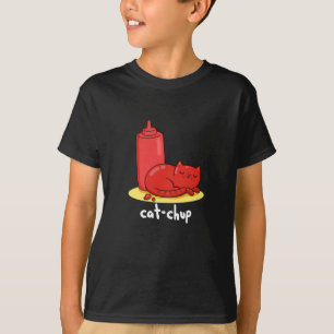Cat-chup Funny Red Ketchup Cat Pun Dark BG T-Shirt