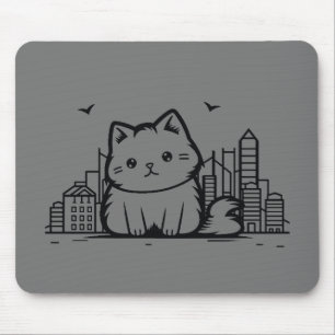 Cat Cityscape Furry Cute Vector Graphic Mouse Pad