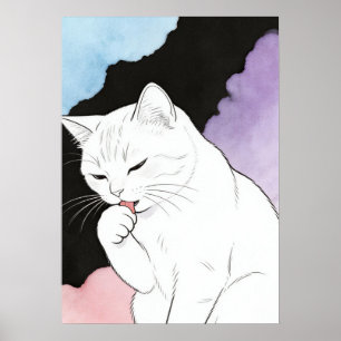 Cat Cleaning Its Paw Poster