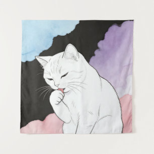 Cat Cleaning Its Paw Tapestry