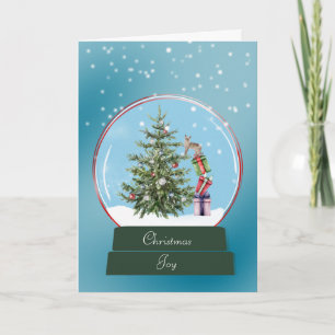 Cat Climbing a Tree Snow Globe Christmas Card