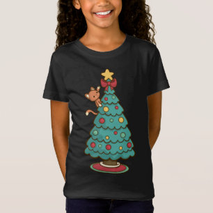 Cat Climbing Christmas Tree - Cute Kitten Santa T-Shirt
