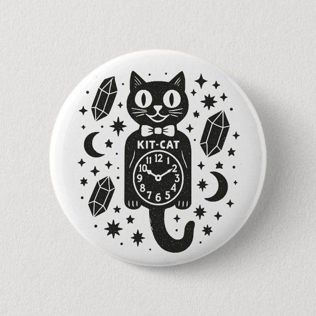 Cat Clock 6 Cm Round Badge (Front)