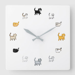 Cat Clock, Square Wall Clock