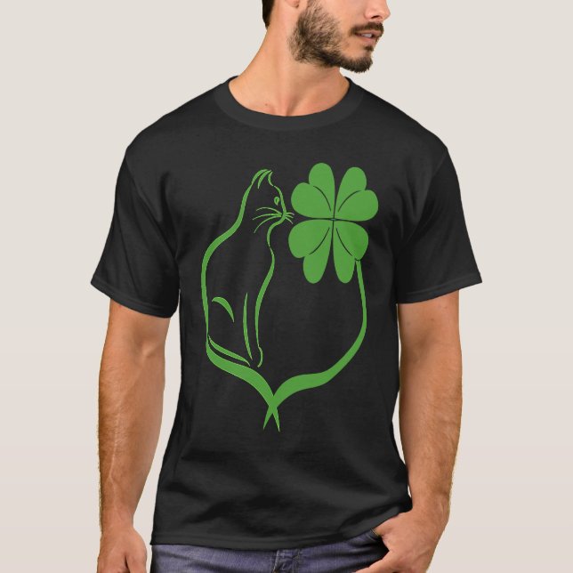 Cat Clover Silhouette Shamrock St Patricks Day Kit T-Shirt (Front)