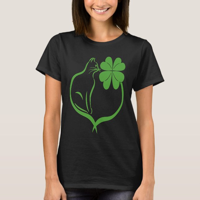 Cat Clover Silhouette Shamrock St Patricks Day Kit T-Shirt (Front)
