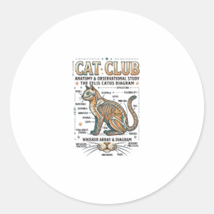 Cat Club Cat Anatomy Scientific Diagram Vintage Ve Classic Round Sticker