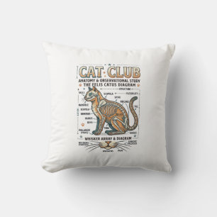 Cat Club Cat Anatomy Scientific Diagram Vintage Ve Cushion