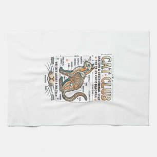 Cat Club Cat Anatomy Scientific Diagram Vintage Ve Tea Towel