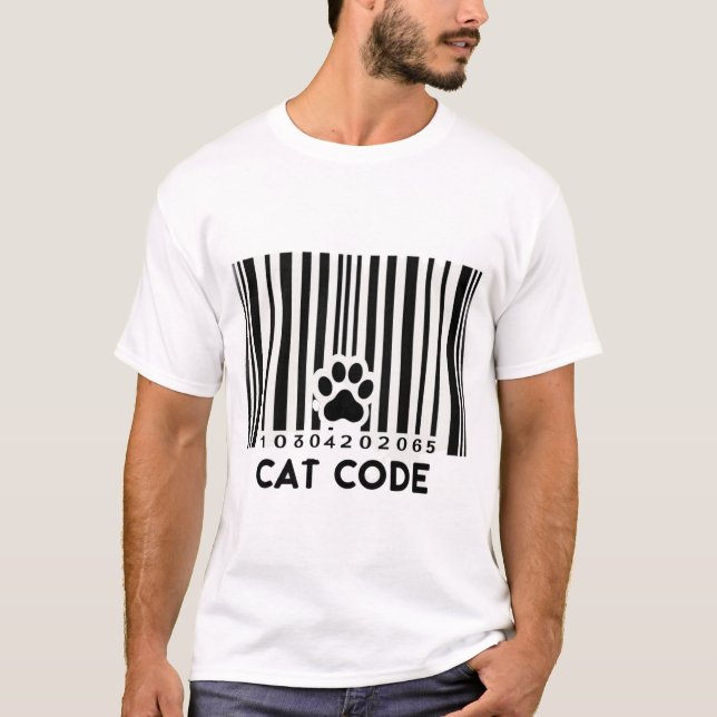 CAT CODE Modern Barcode Paw T-Shirt (Front)
