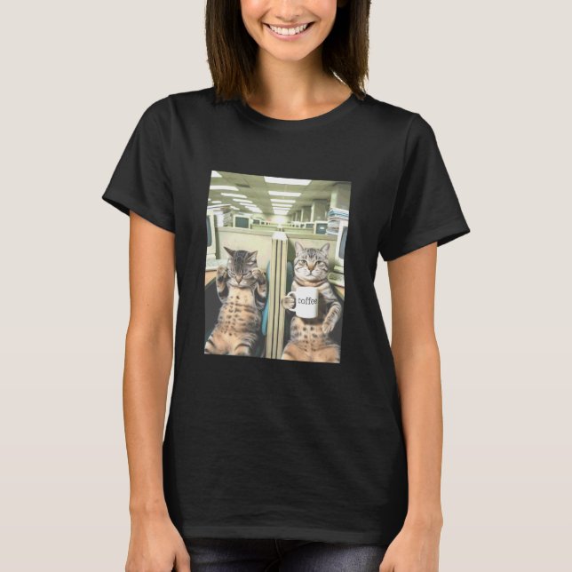 Cat Coffee Break Cats Office Meme T-Shirt (Front)