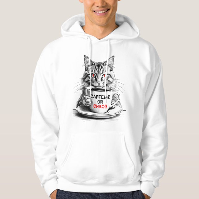 Cat Coffee – Caffeine or Chaos Funny Quote Hoodie (Front)