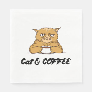 Cat & Coffee Funny Cat Coffee Design Gift Idea Napkin
