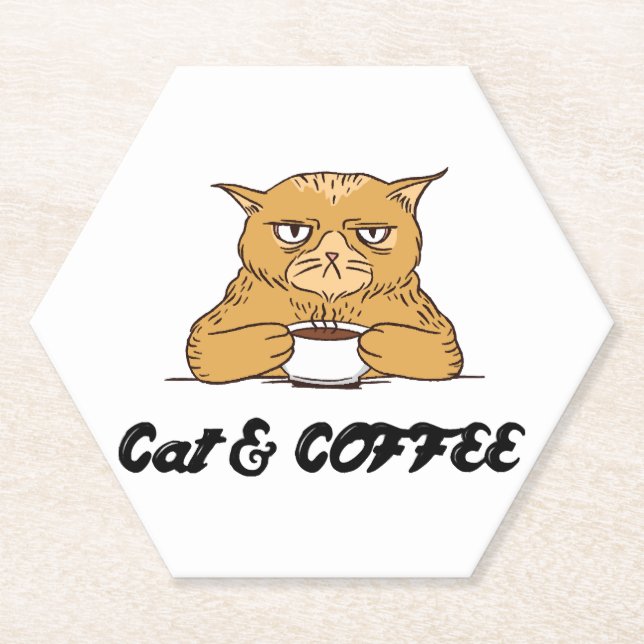 Cat & Coffee Funny Cat Coffee Design Gift Idea Paper Coaster (Front)