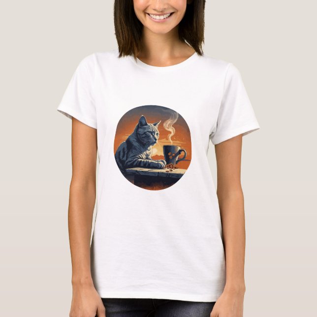 Cat Coffee Funny Cat Lovers T-Shirt (Front)