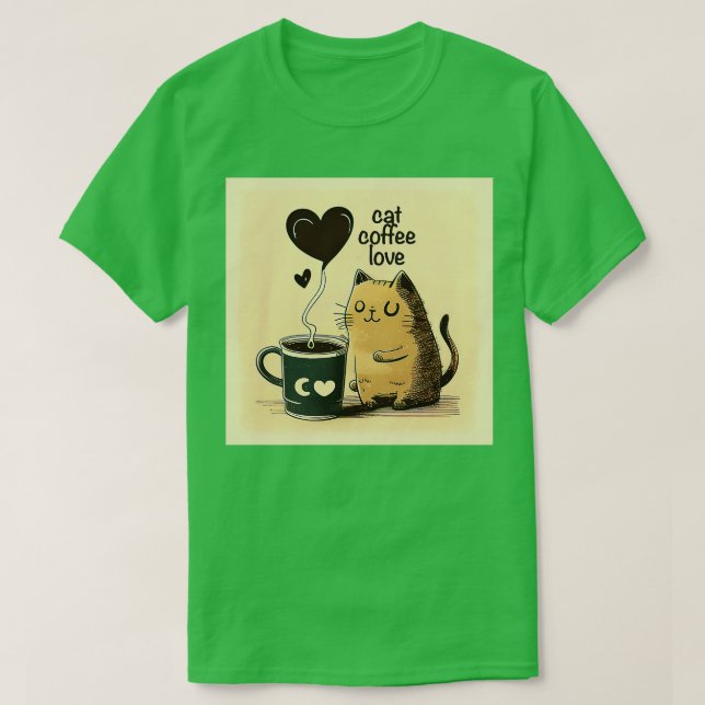 Cat Coffee Love Cute Funny Kitty Heart Mug T-Shirt (Design Front)