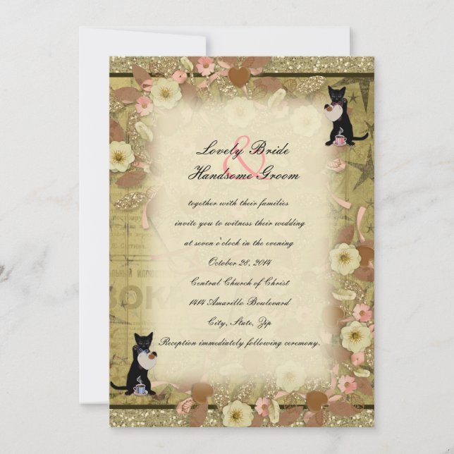 Cat Coffee Lovers Collage Style Wedding Invitation (Front)