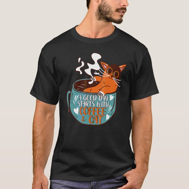 Cat Coffee Mug Cat T-Shirt (Front)